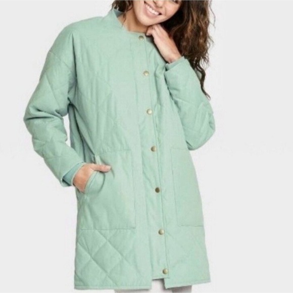 Universal Thread Jackets & Blazers - Quilted Jacket Universal‎ Thread Light Green Snap Front Coat Medium Length